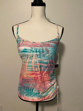 Beach House Tropical Leaf Swim Cami in Teal, Coral, Peach
